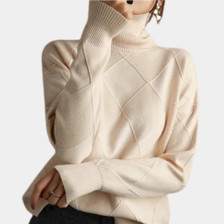 Ribbstickad Polotröja med Geometrisk Textur för Dam