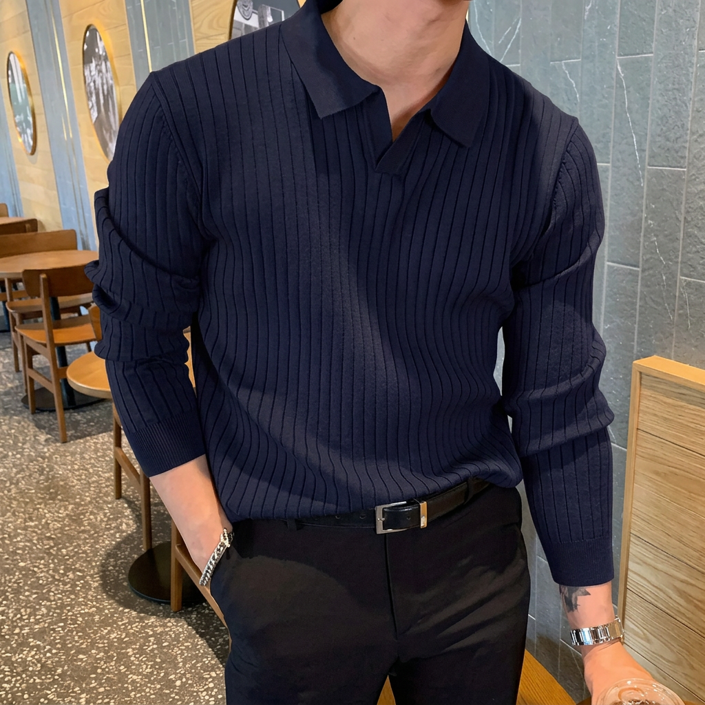 Herr Pikétröja | Slimfit | Lång Ärm | Sommar