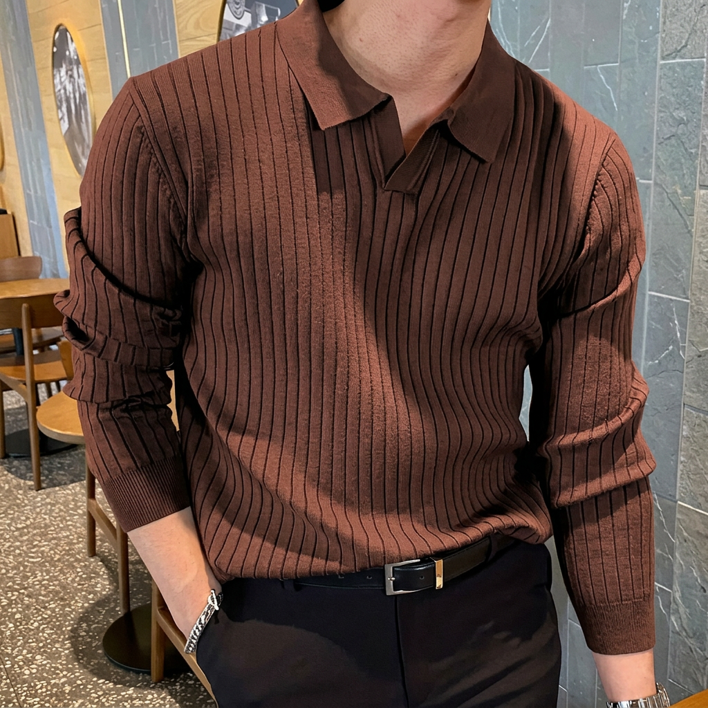 Herr Pikétröja | Slimfit | Lång Ärm | Sommar