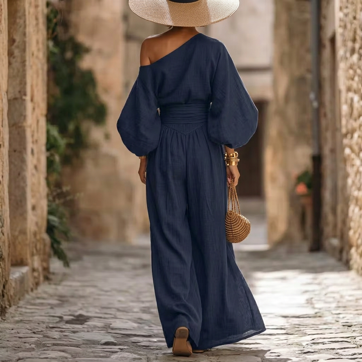 Jumpsuit för kvinnor | Off-shoulder design med markerad midja och vida ben