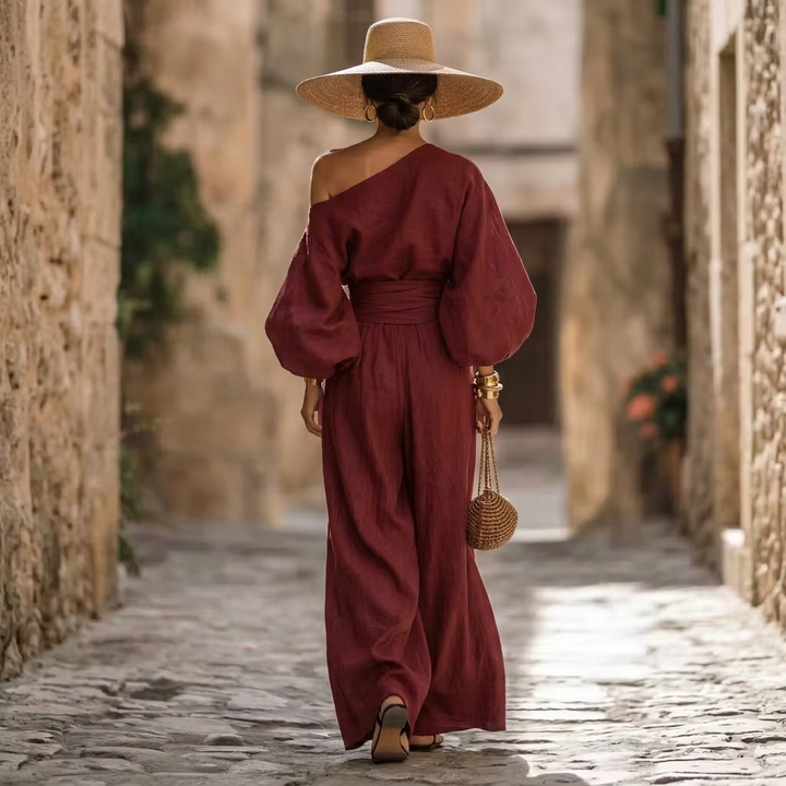 Jumpsuit för kvinnor | Off-shoulder design med markerad midja och vida ben
