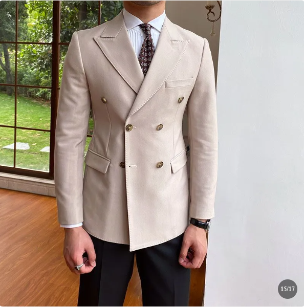 Elegant, skräddarsydd blazer med dubbelknäppning för herrar