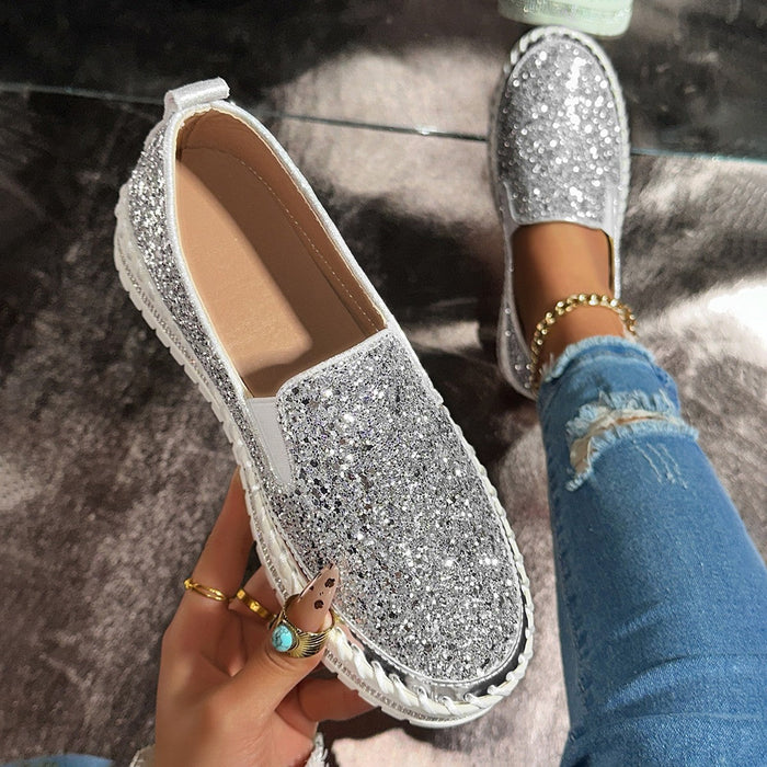 Dam Glittriga Slip-On Sneakers med Platåsula
