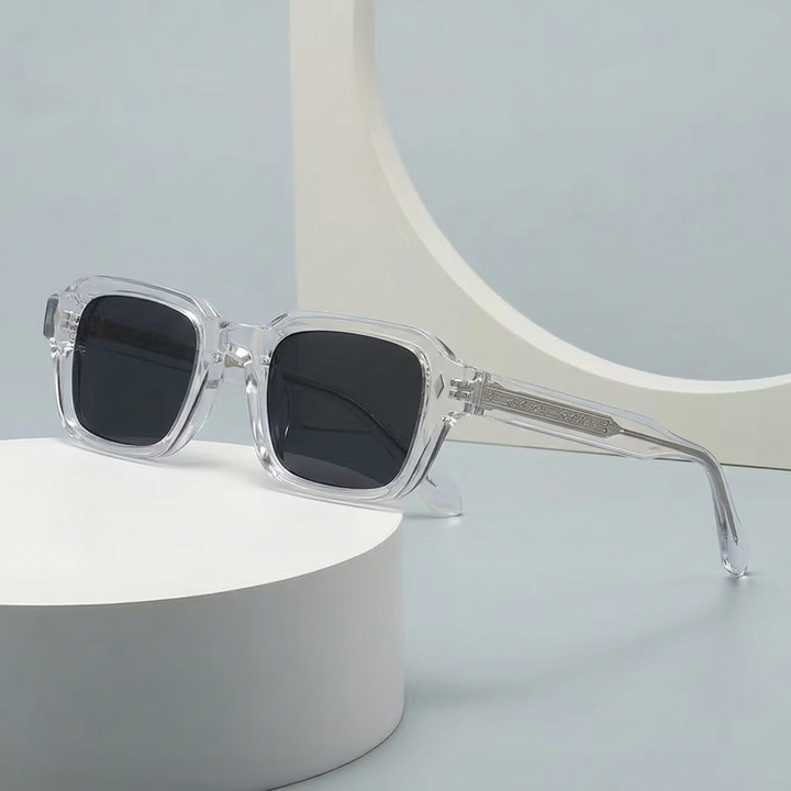Unisex Solglasögon | Transparent Båge | Fyrkantig Design | Mörka Linser