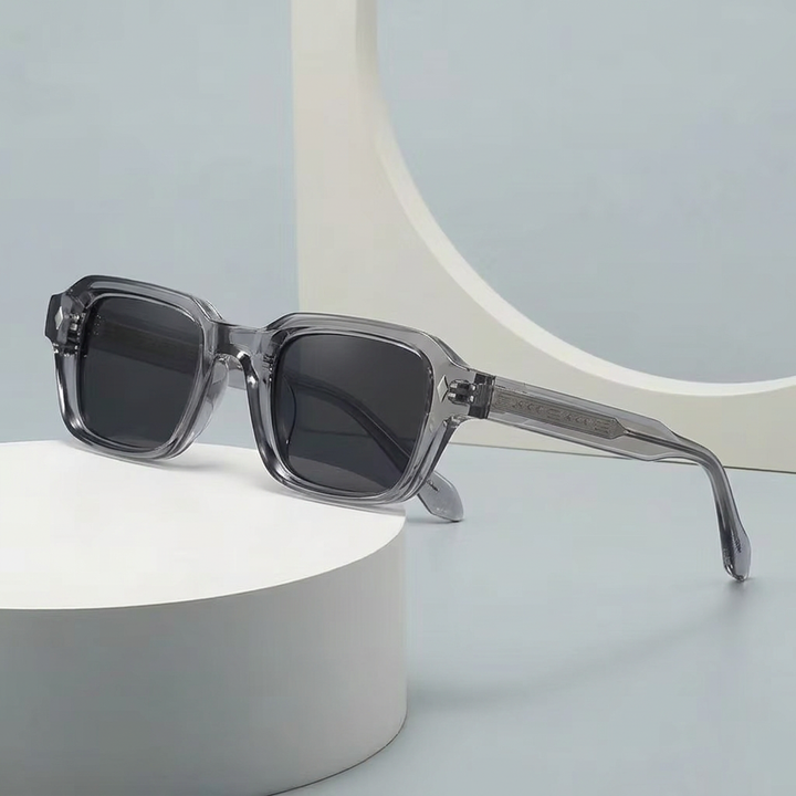 Unisex Solglasögon | Transparent Båge | Fyrkantig Design | Mörka Linser