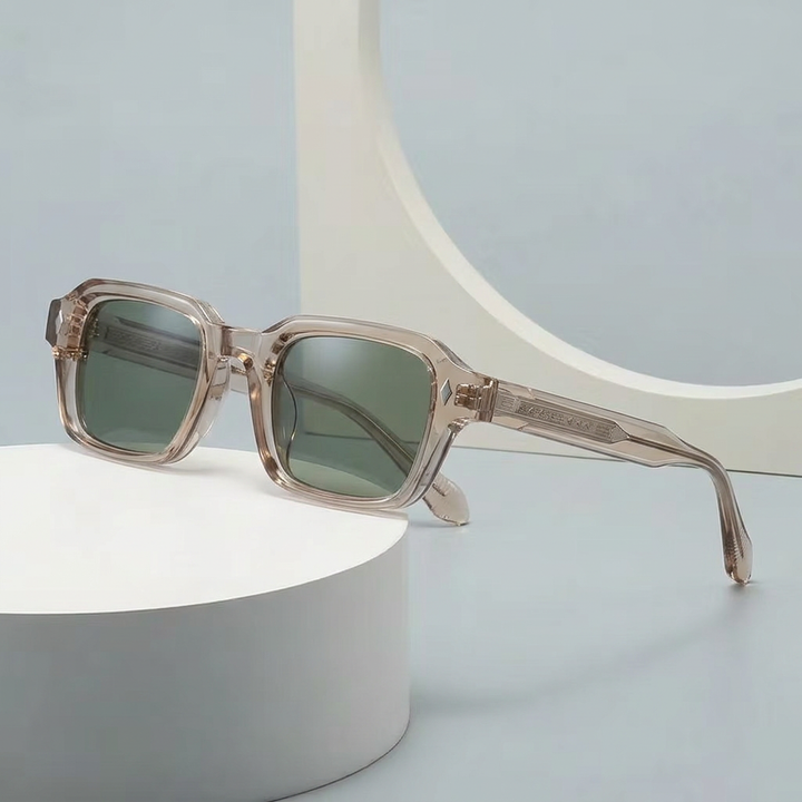 Unisex Solglasögon | Transparent Båge | Fyrkantig Design | Mörka Linser