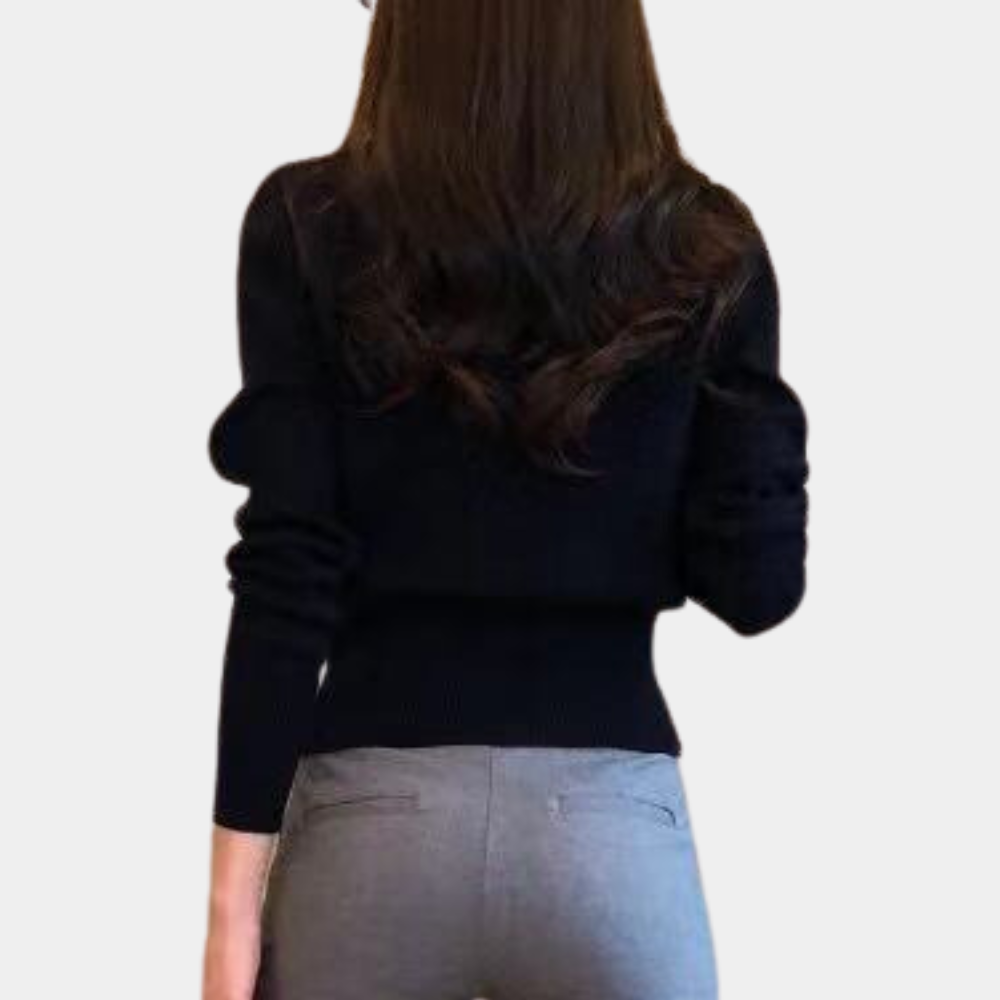 Stickad Cardigan med Guldknappar och V-ringning för Dam