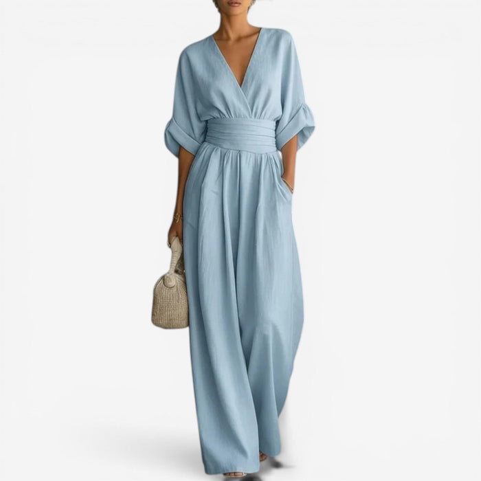 Dam Elegant Jumpsuit med Vida Ärmar - V-ringning