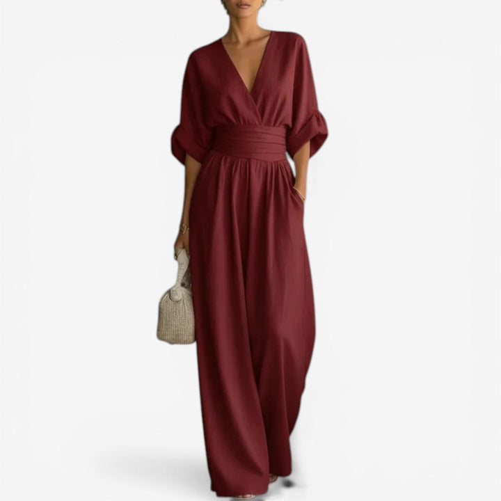 Dam Elegant Jumpsuit med Vida Ärmar - V-ringning
