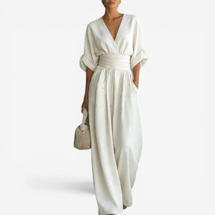 Dam Elegant Jumpsuit med Vida Ärmar - V-ringning