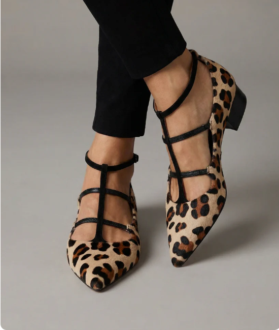 Dam Leopardmönstrad Balettklack med Ankelrem - Elegant Uttalelse