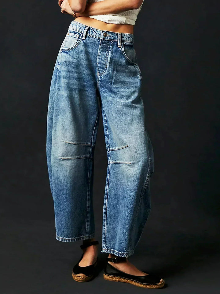 Dam Leopardmönstrad Vida Bendjeans – Högt Midja Barrel Passform