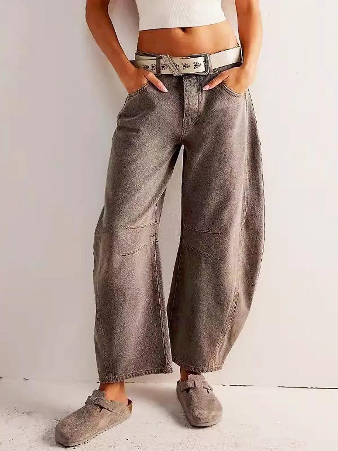 Dam Leopardmönstrad Vida Bendjeans – Högt Midja Barrel Passform