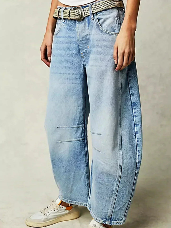 Dam Leopardmönstrad Vida Bendjeans – Högt Midja Barrel Passform