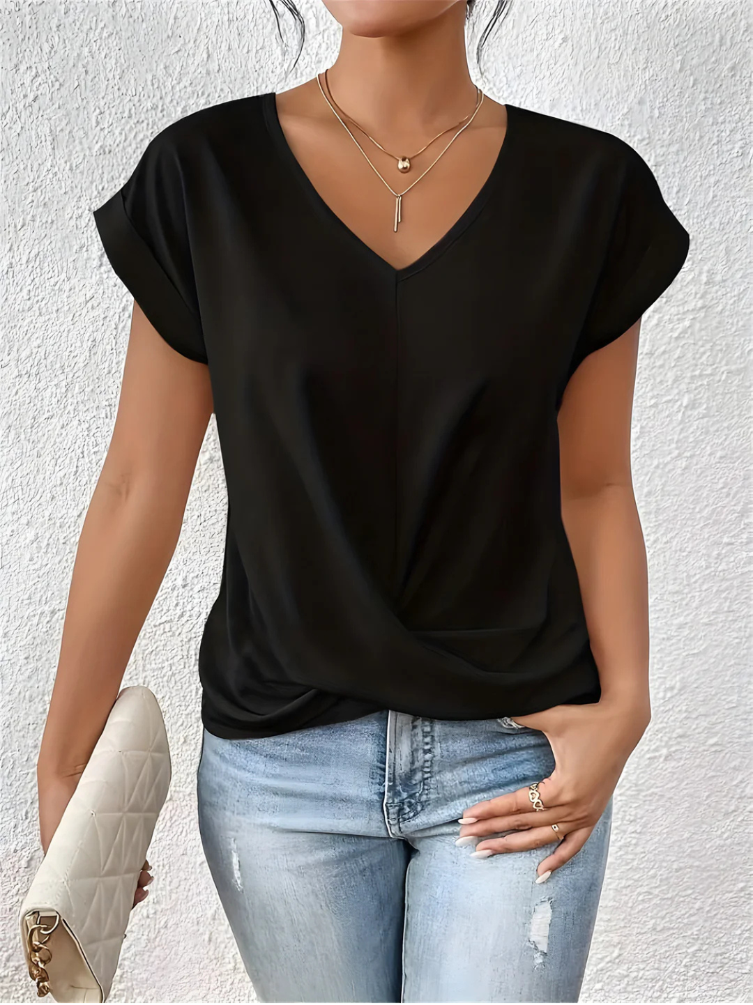 Dam V-ringning Vridning Fram Topp - Casual Stil