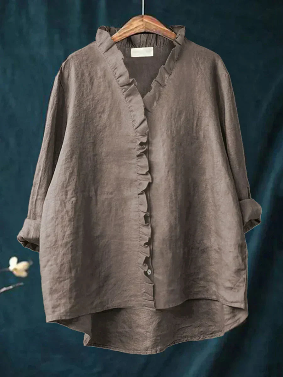 Dam Volang V-ringning Blus - Casual Elegans