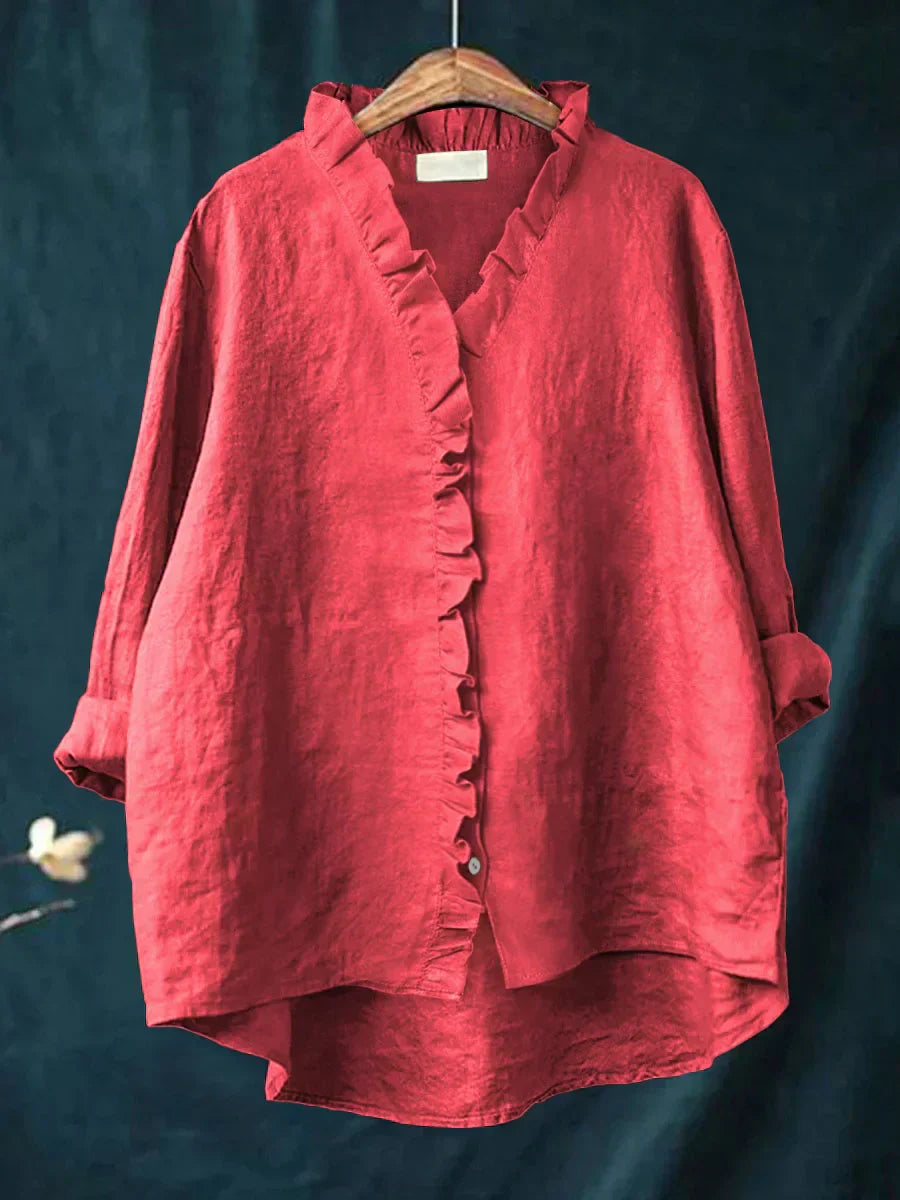 Dam Volang V-ringning Blus - Casual Elegans