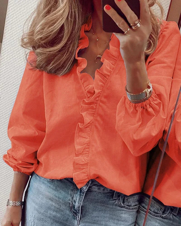 Dam Blus | Trendig Volang | Knappdetalj | Sommar