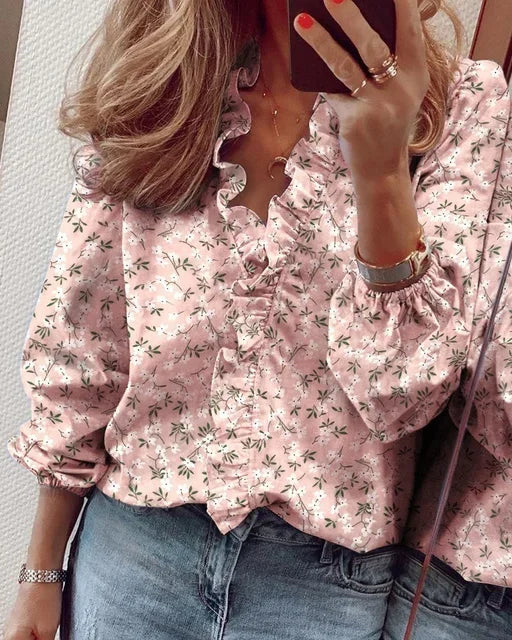 Dam Blus | Trendig Volang | Knappdetalj | Sommar