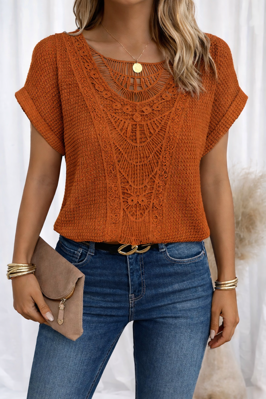 Dam Blus | Kort Ärmar | Broderad | Sommar