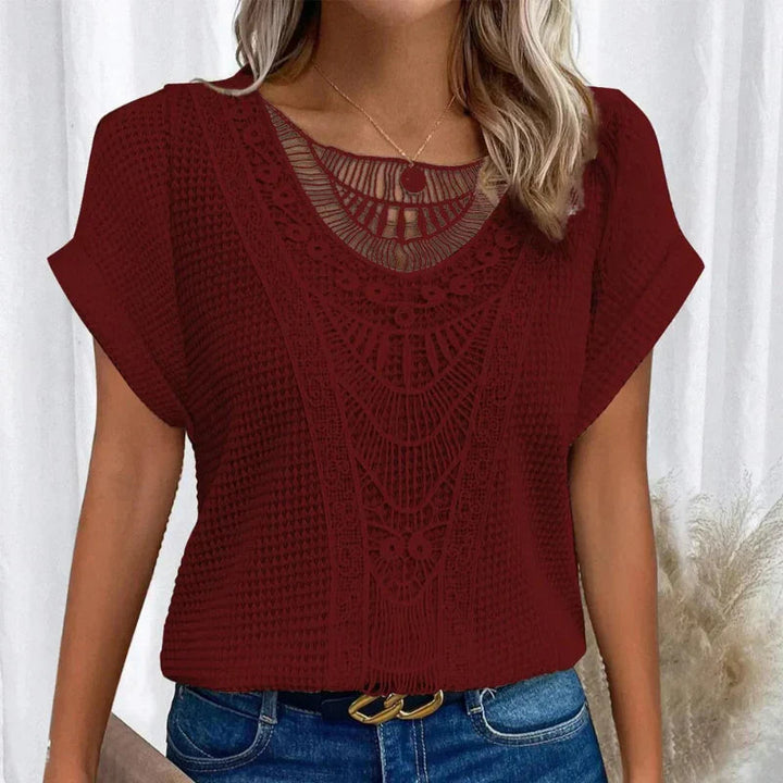 Dam Blus | Kort Ärmar | Broderad | Sommar