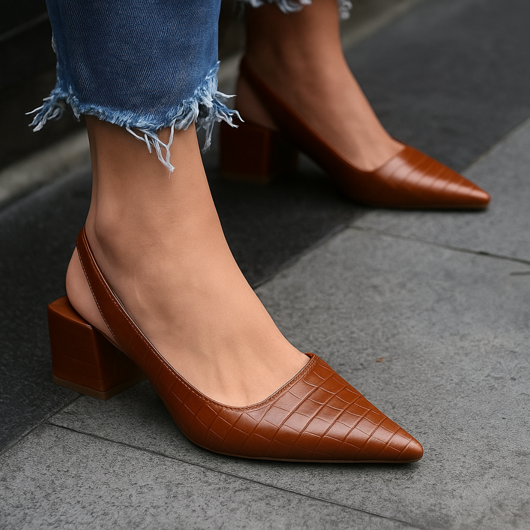 Dam Skor | Slingback Blockklack | Elegant | Sommar