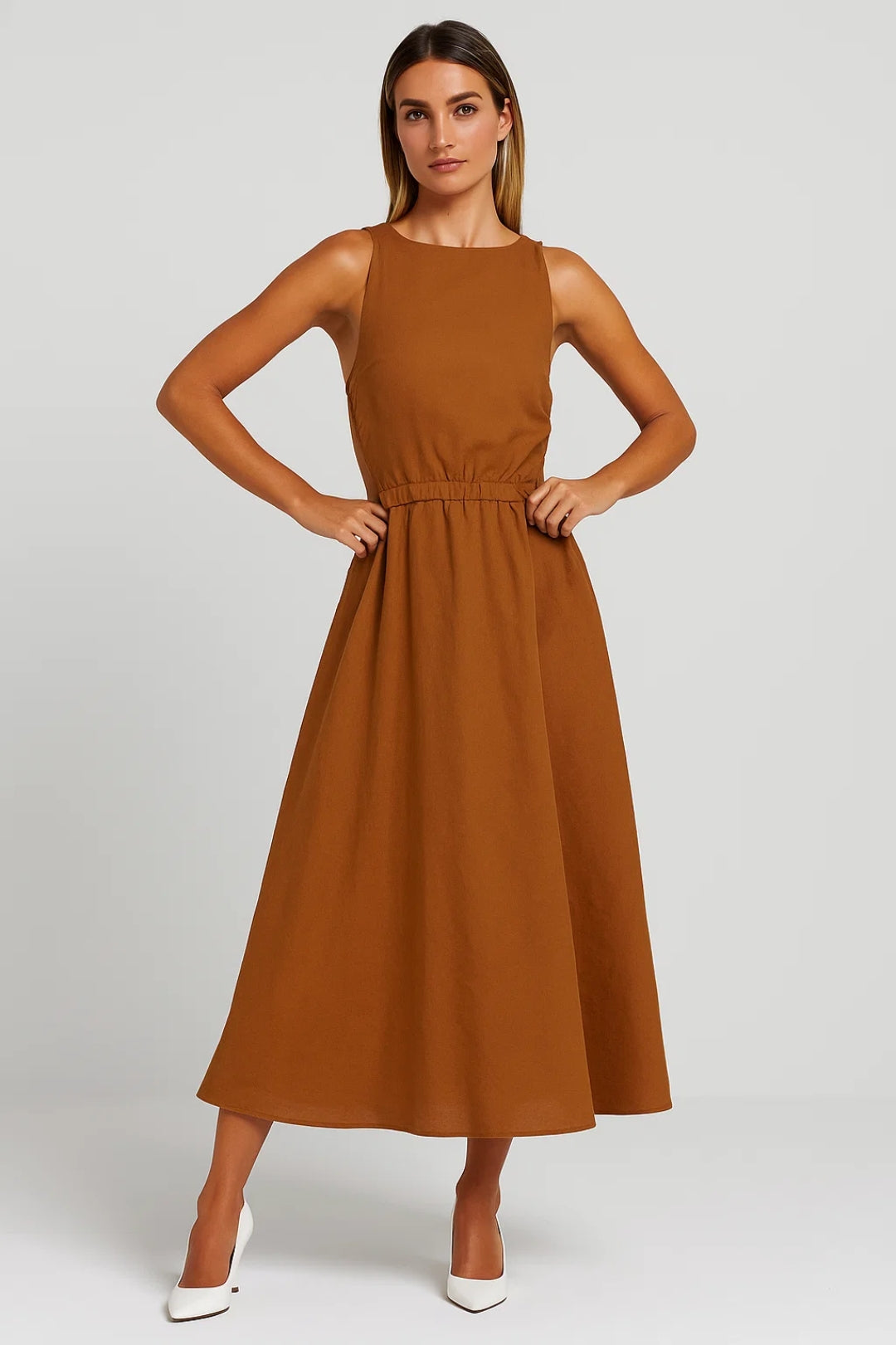 Dames Klänning | Getailleerd Elegant | Midi Lengd | Sommar
