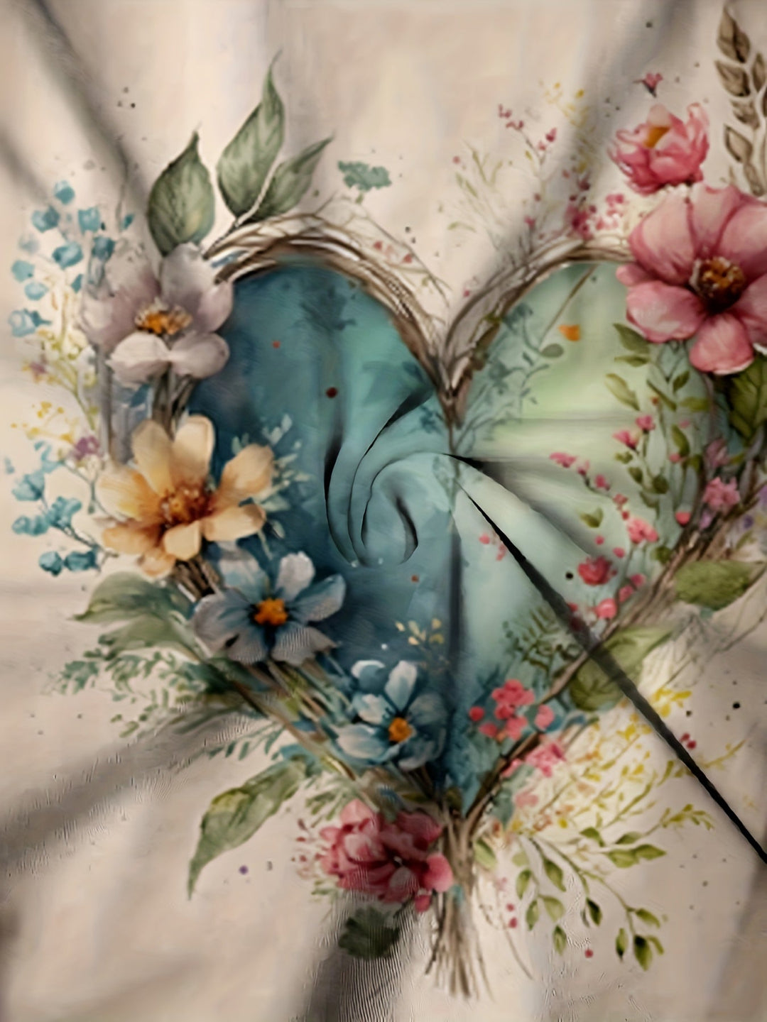 T-shirt med Blommor &amp; Hjärta | Casual | Lätt &amp; Somrig Stil