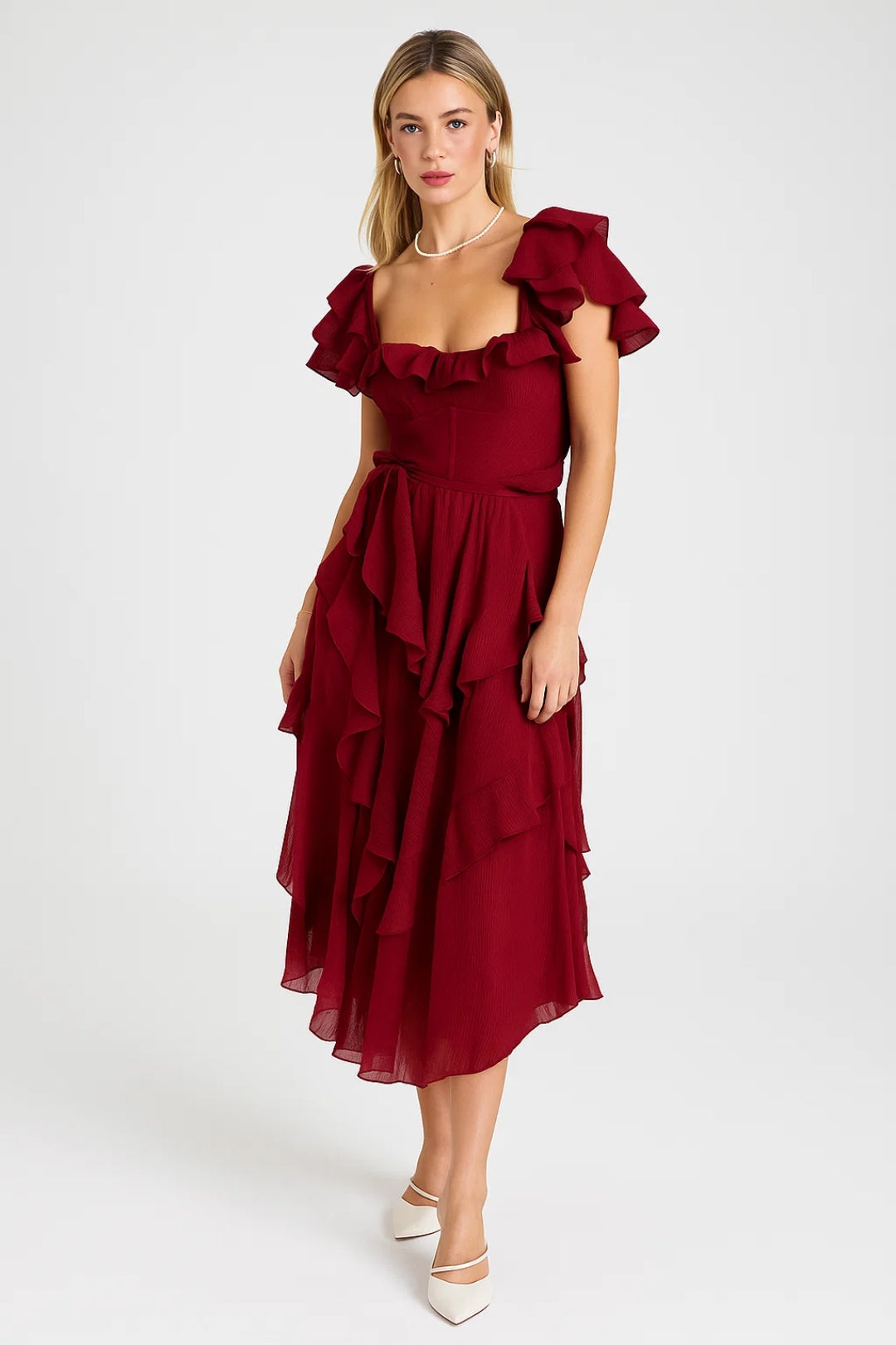 Dam Klänning | Elegant Flowy | Ruffle Details | Sommar