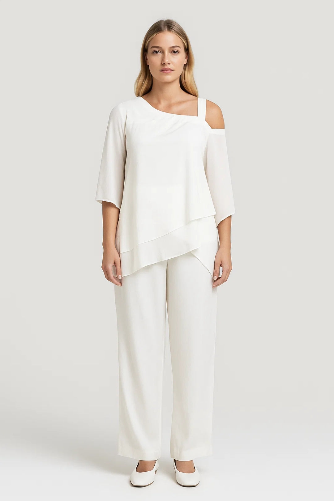 Dam Set | Elegant Wijde Pijpen | Asymmetrisk Design | Sommar