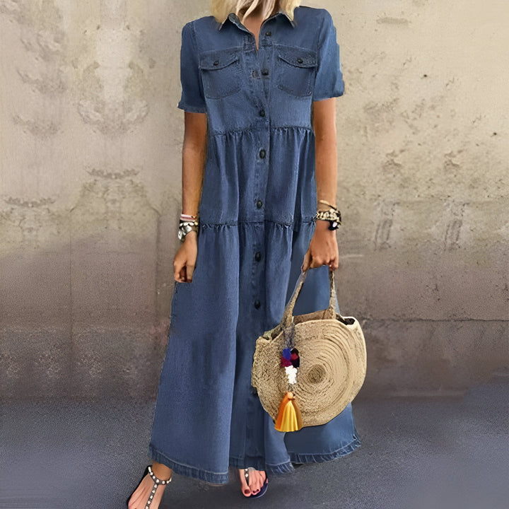 Kvinnor Klänning | Cowboy Stil | Lång &amp; Bekväm | Vintage Knappdesign