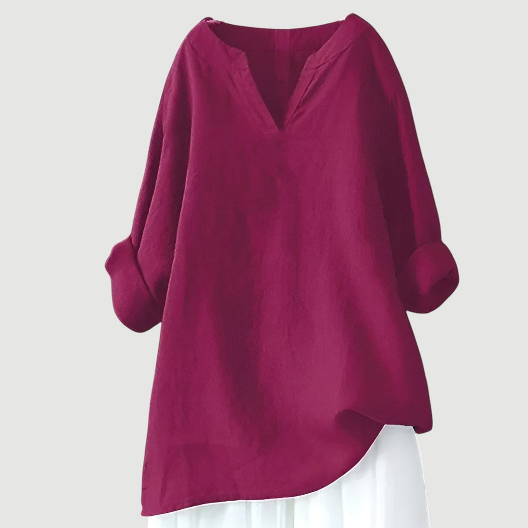 Dam Blus | Oversize V-ringad | Lång Ärm | Sommar