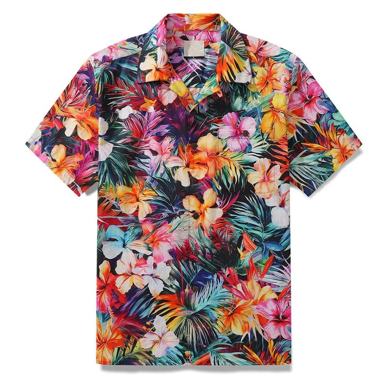 Herr Skjorta | Kortärmad | Strand Blommigt Print | Sommar