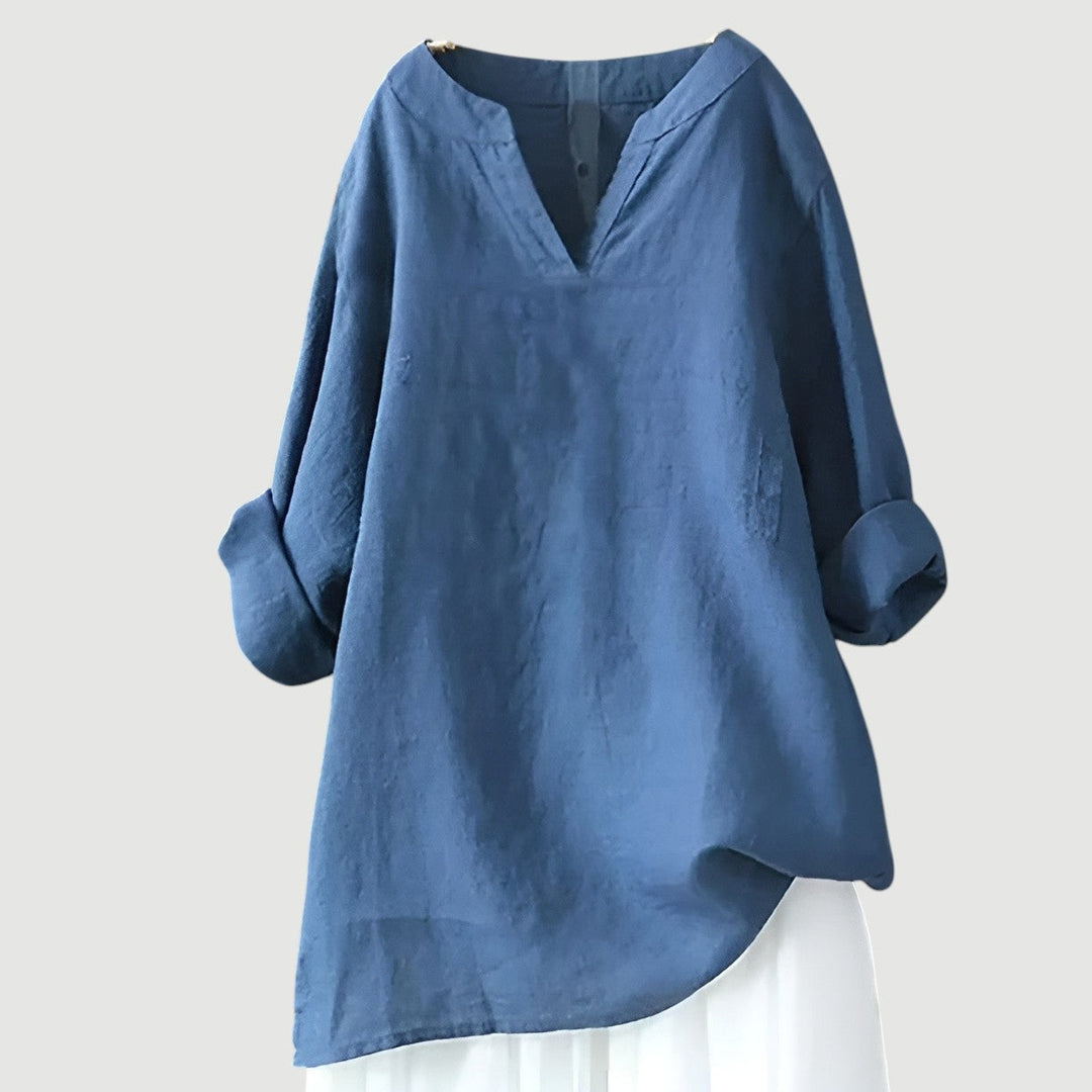 Dam Blus | Oversize V-ringad | Lång Ärm | Sommar