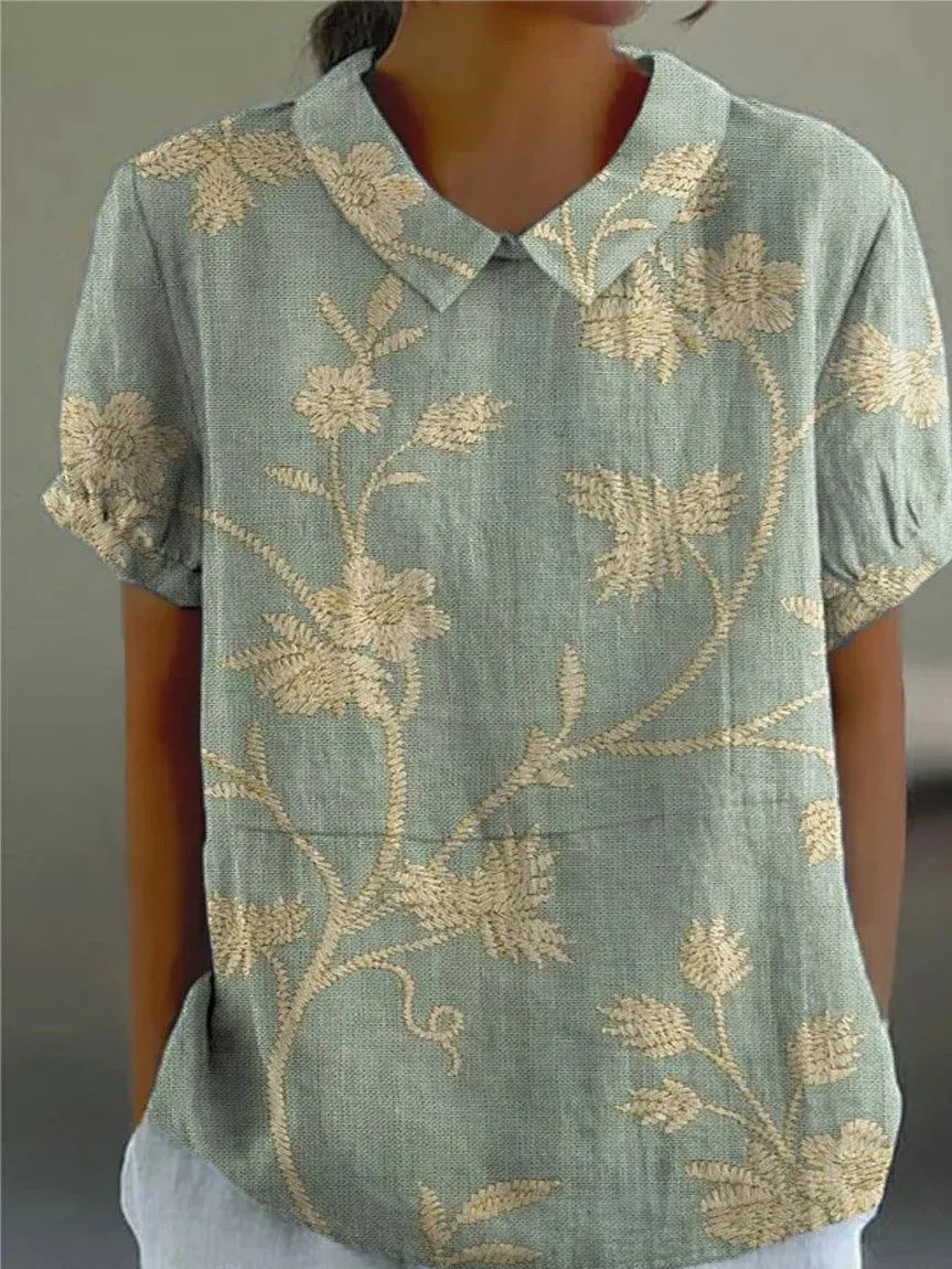 Dam Blus | Vintage Blommig | Krage | Sommar