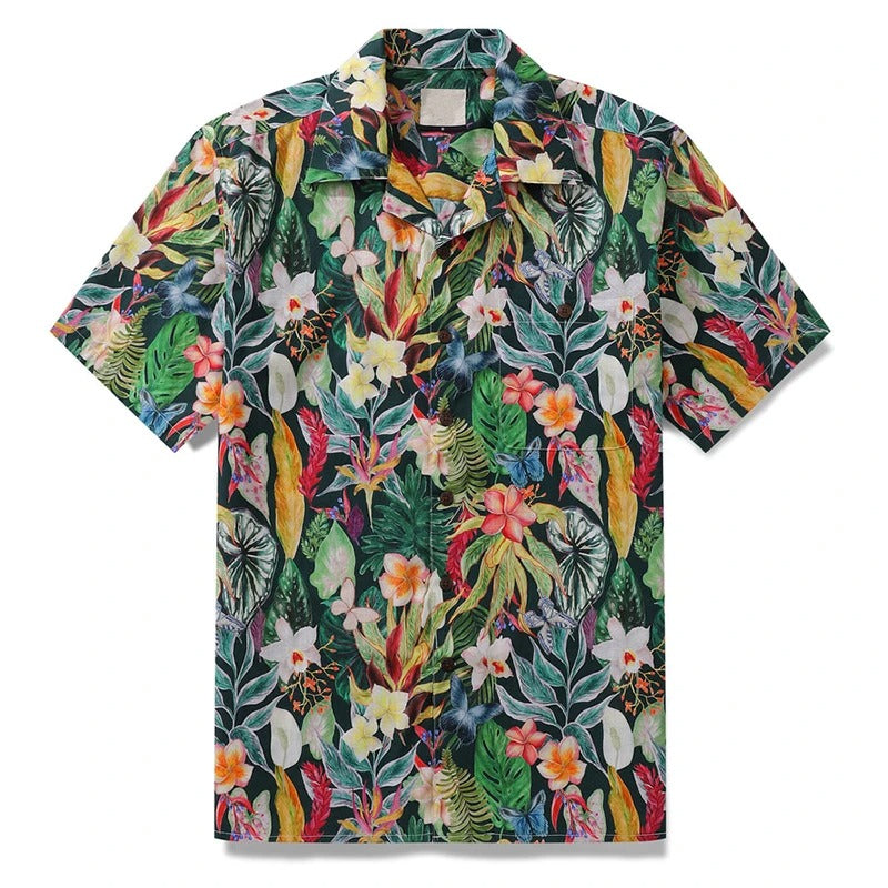 Herr Skjorta | Kortärmad | Strand Blommigt Print | Sommar