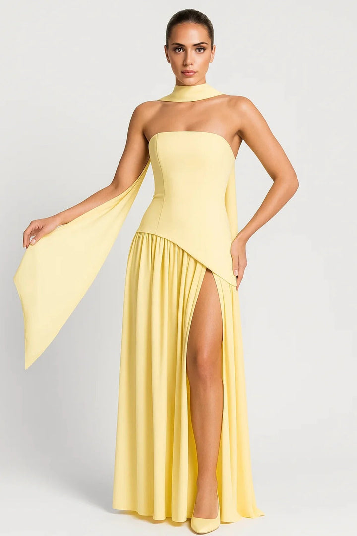 Dam Klänning | Elegant | Strapless Plisserad Slits | Sommar