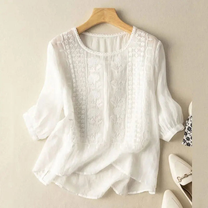 Dam Blus | Broderad | Lätt Oversize | Sommar
