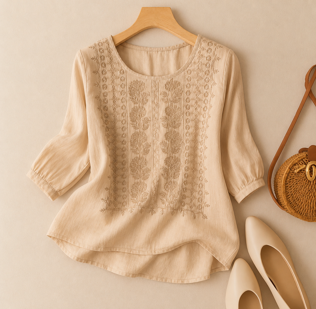 Dam Blus | Broderad | Lätt Oversize | Sommar