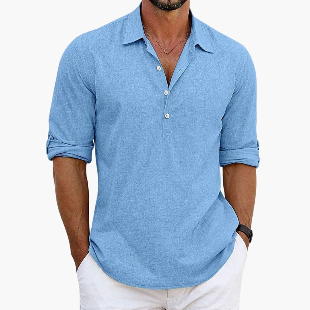 Herr Skjorta | Slim Fit | Med Knappar | Sommar