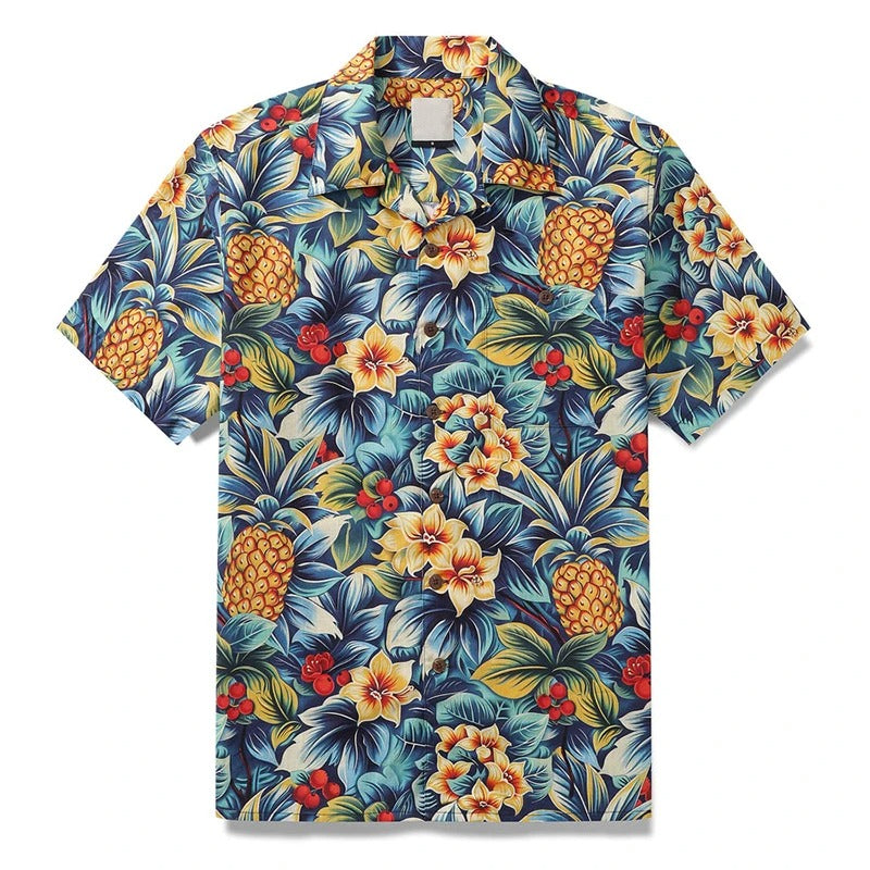 Herr Skjorta | Kortärmad | Strand Blommigt Print | Sommar