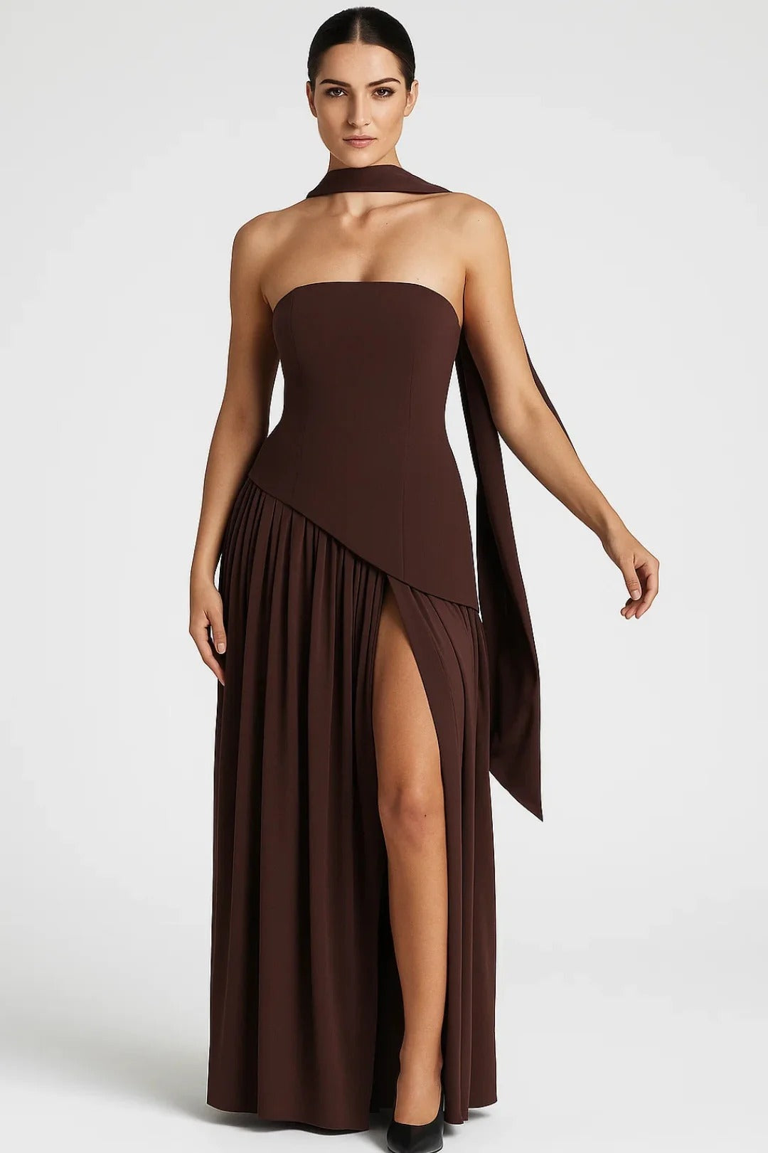Dam Klänning | Elegant | Strapless Plisserad Slits | Sommar