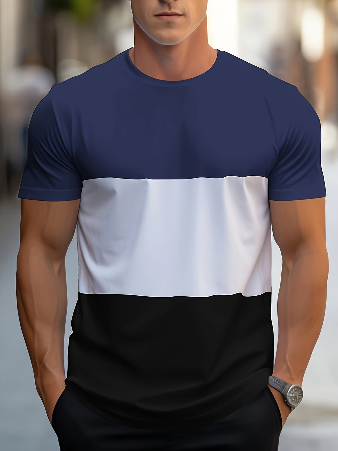Herr T-shirt | Slimfit | Färgblock Design | Sommar