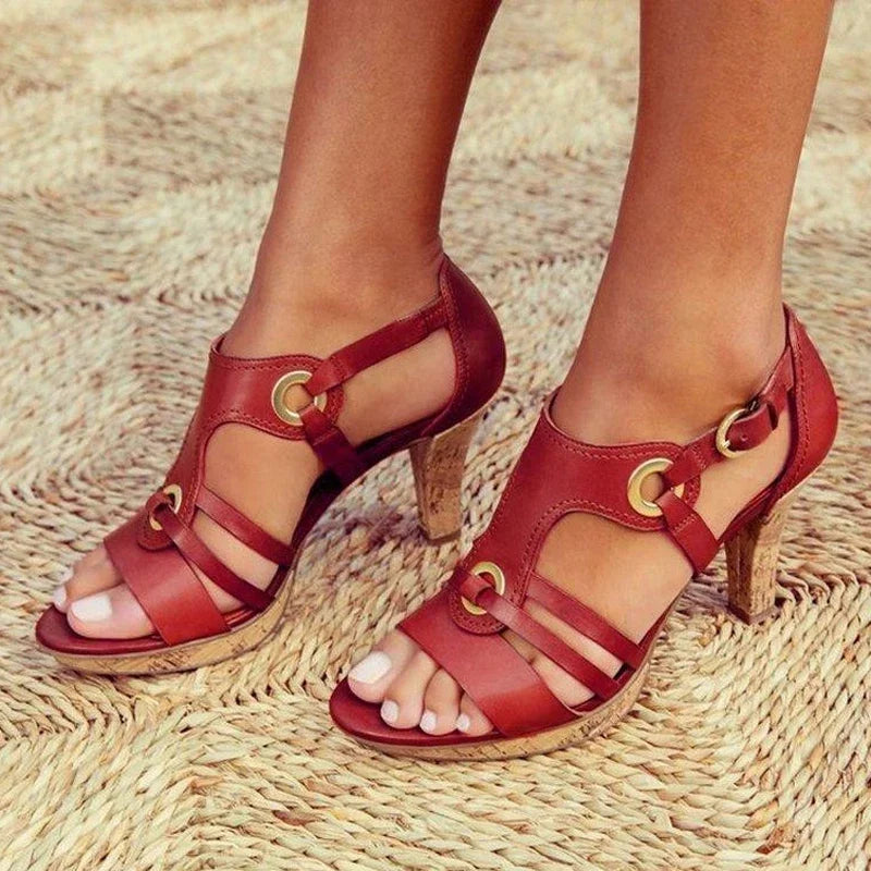 Dam Sandal | Hög Klack | Rem med Spänne | Sommar