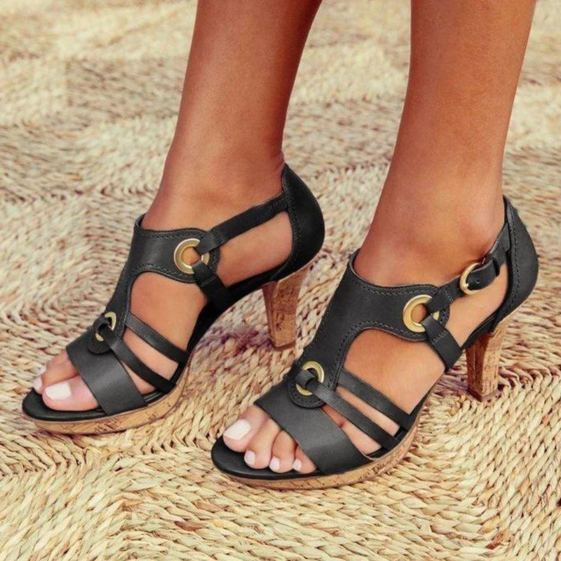 Dam Sandal | Hög Klack | Rem med Spänne | Sommar