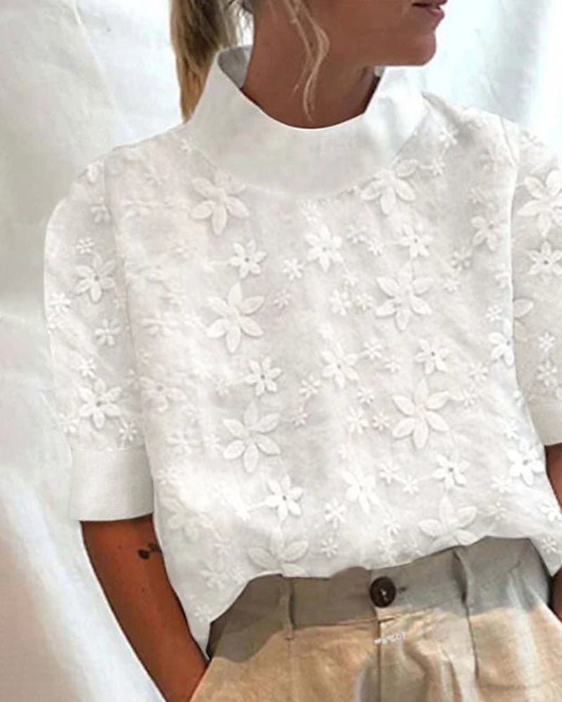 Dam Blus | Kort Ärmar | Blombroderi | Sommar