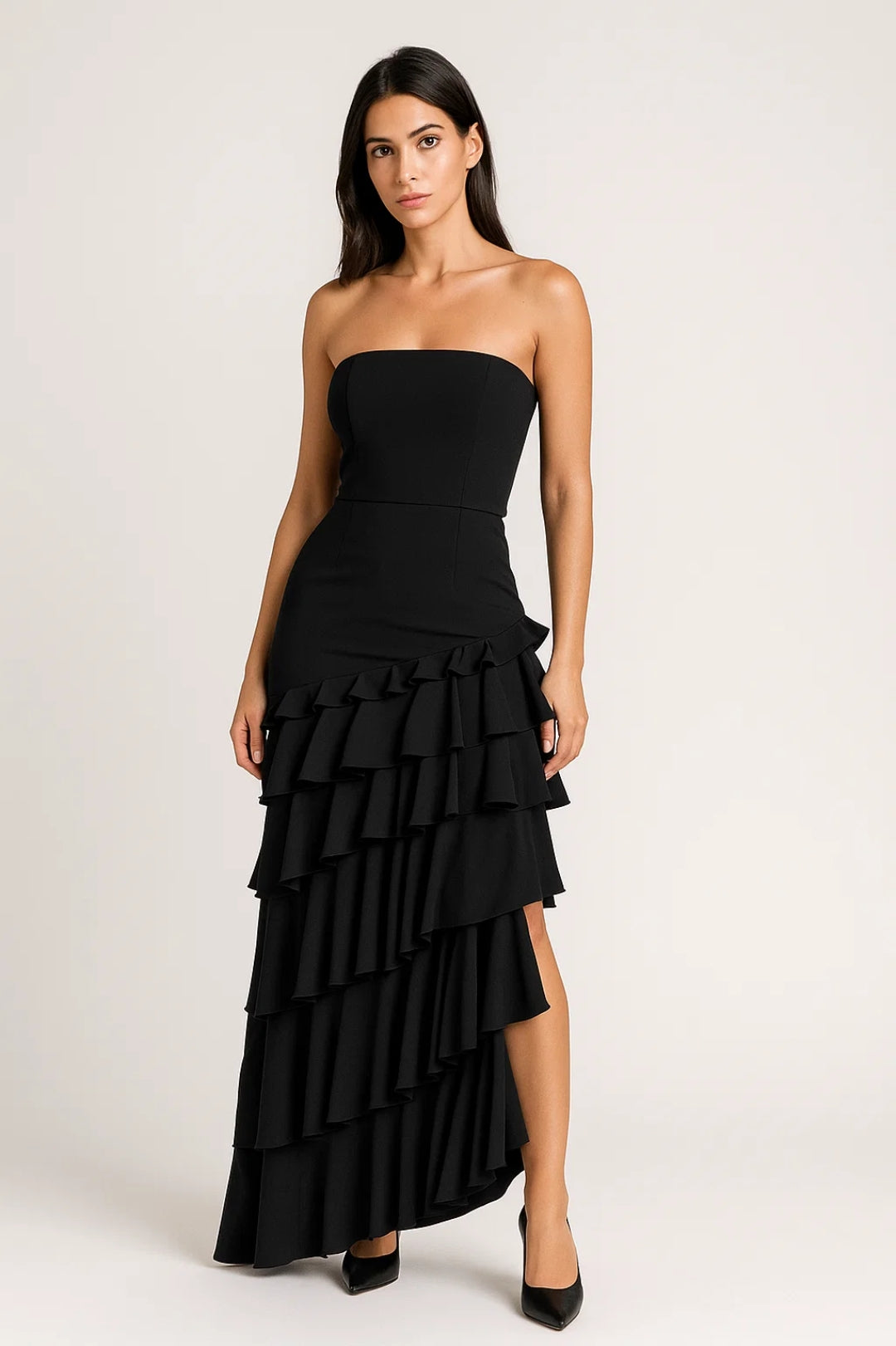 Dam Klänning | Strapless Volang | Asymmetrisk Design | Sommar