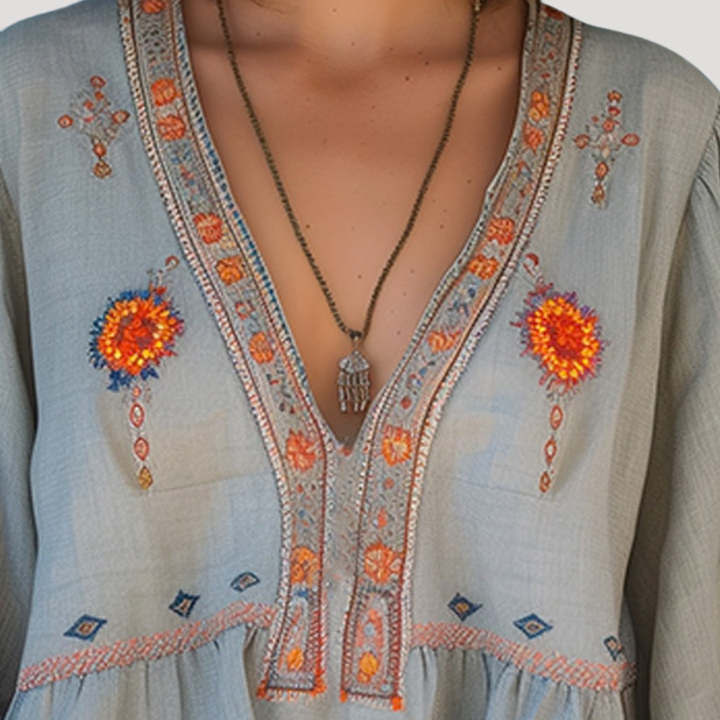 Dam Broderad Bohemisk Blus - Luftig Sommarstil