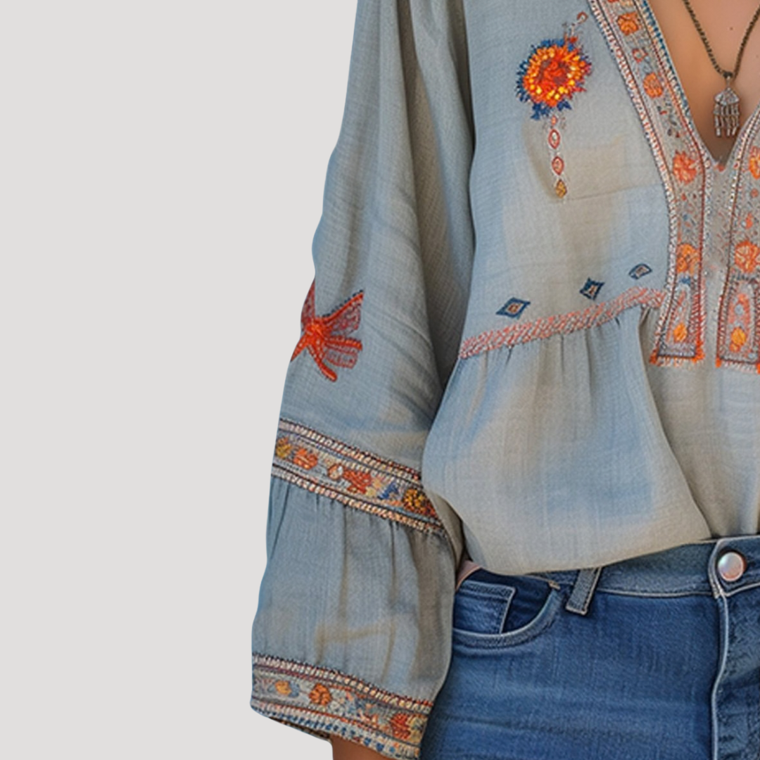 Dam Broderad Bohemisk Blus - Luftig Sommarstil