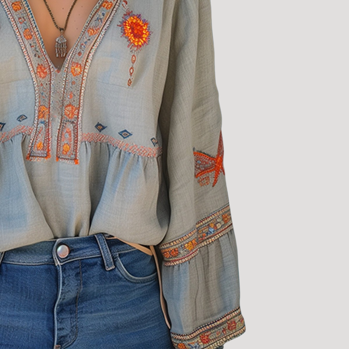 Dam Broderad Bohemisk Blus - Luftig Sommarstil